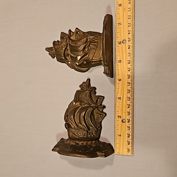 Vintage Cast Iron Bronze Plated Spanish Galleon Sailing Ship Bookends #584 - Picture 10 of 13
